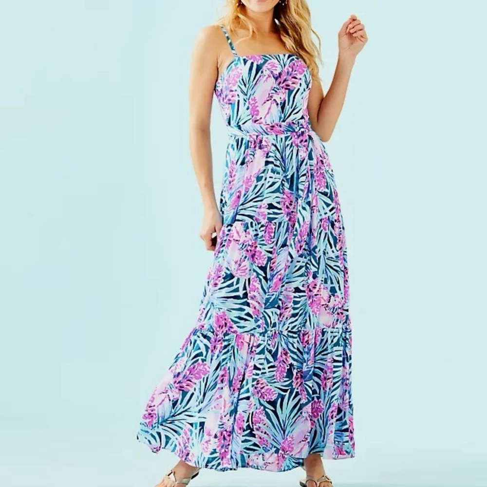 Lilly Pulitzer "Aviana" Maxi Dress Peacock Blue EUC Sz 16